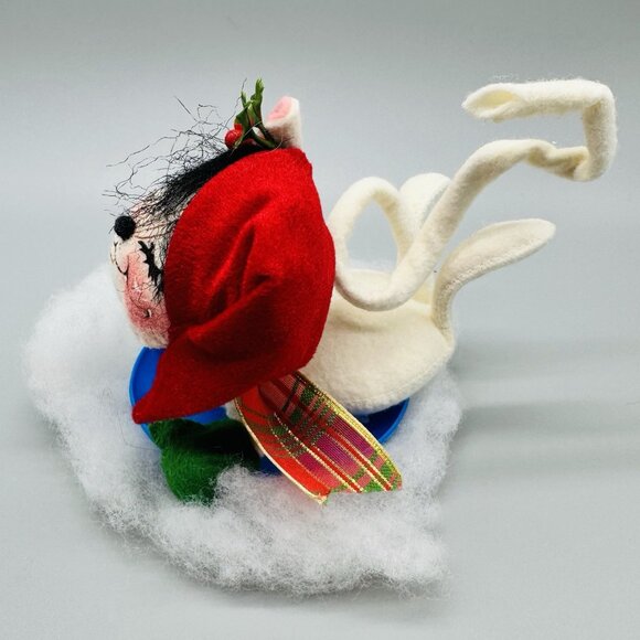 Annalee Mobilitee Dolls Christmas Mouse Sledding Saucer Blue Sled 1998 Made USA - Picture 5 of 8